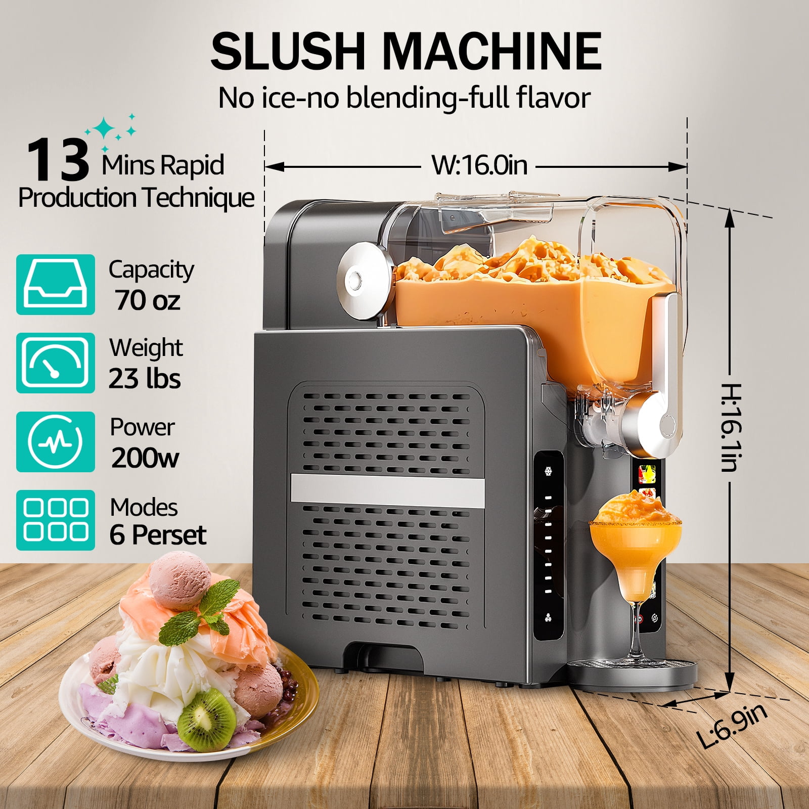 Jacgood Slushie Machine for Home - No Ice Needed 70oz Slushy Machine, with Self-Cleaning & 6 Preset Programs Frozen Drink Maker,Frozen Margaritas, Frappés, Milkshake, and More