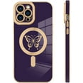 thumbnail image 5 of for iPhone 12 Pro Max Case [Support for Magsafe] Butterfly Pattern Magnetic Plating Electroplate Luxury Elegant Case Camera Protector Soft Shockproof Protective Corner Back Cover -Purple, 5 of 12