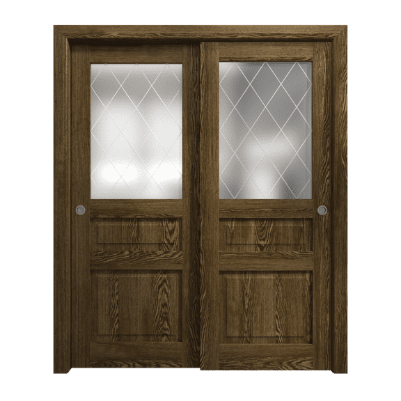 Sliding Closet Bypass Doors 36 x 80 inches | Ego 5011 Marble Oak | Rails Hardware Set | Wood Solid Bedroom Wardrobe Doors