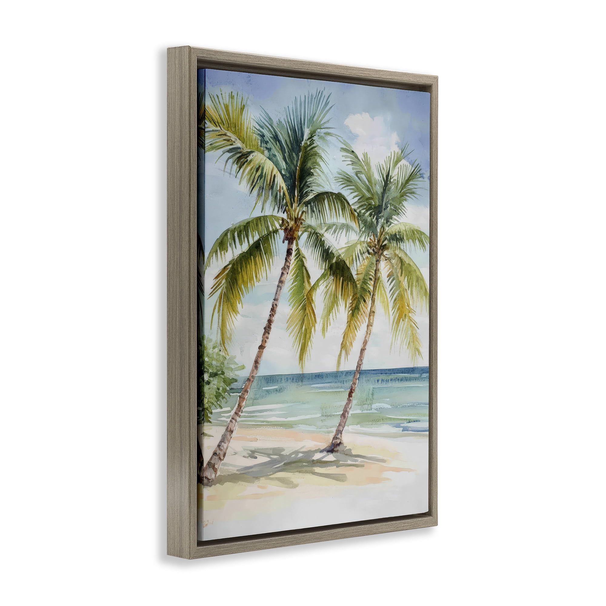 Stupell Industries Shady Palm Beach Escape Brown Framed Floater Canvas Wall Art, design by Petal Prints Design