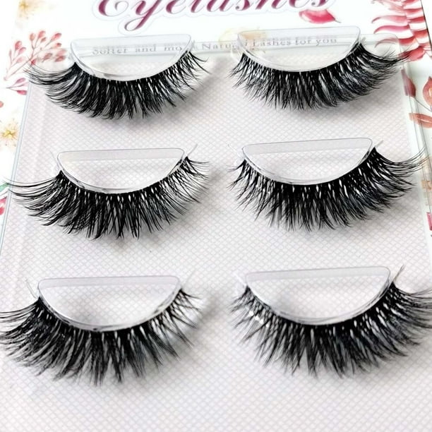 Pestañas de visón 3D, banda Invisible, pestañas postizas de visón negro Natural, tira completa, cilios postizos reutilizables, novedad, 3 pares
