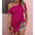 thumbnail image 4 of Tittly T Shirts for Women Tshirts Shirts Women's Short Sleeve Asymmetrical Solid Color Off The Shoulder T Shirt Top Going Out Tops Crop Tops Hot Pink 3XL, 4 of 6