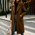 thumbnail image 6 of IUYRTFE Women's Long Overcoat Lapel Collar Button Down Knee Length Coat with Pockets Lined, 6 of 9