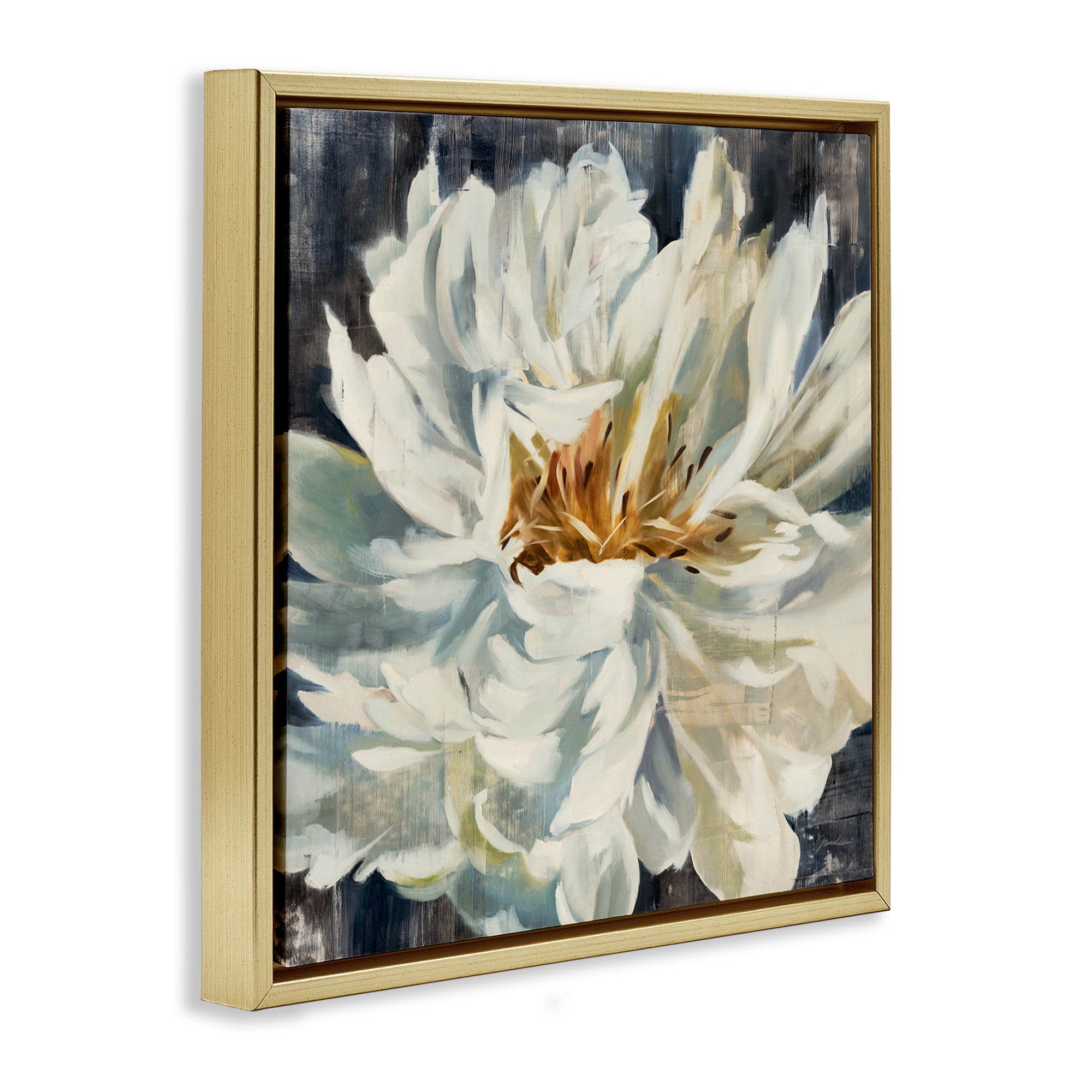 Stupell Industries Organic Blooming White Petals Botanical & Floral Painting Gold Floater Framed Canvas Art Print Wall Art, 25 x 25