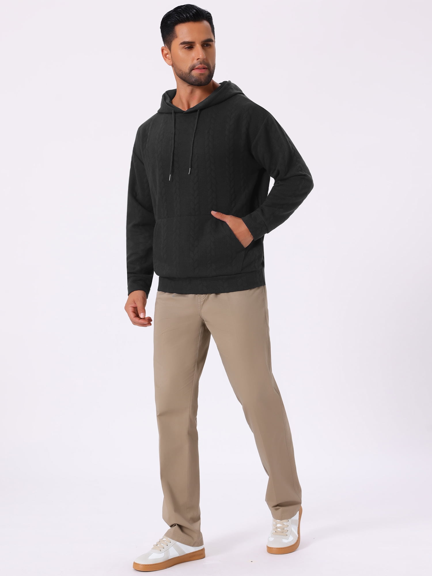 DARING DIVA Long Sleeve Jacquard Pullover Hooded Sweatshirts 2XL Black