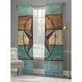 thumbnail image 4 of Barn Star Sheer Curtains 96 Inch Long 2 Panels, Turquoise Wood Grain American Farmhouse Light Filtering Rod Pocket Semi Sheer Curtains, Sheer Voile Drapes for Living Room Bedroom, 52"x96", 4 of 5