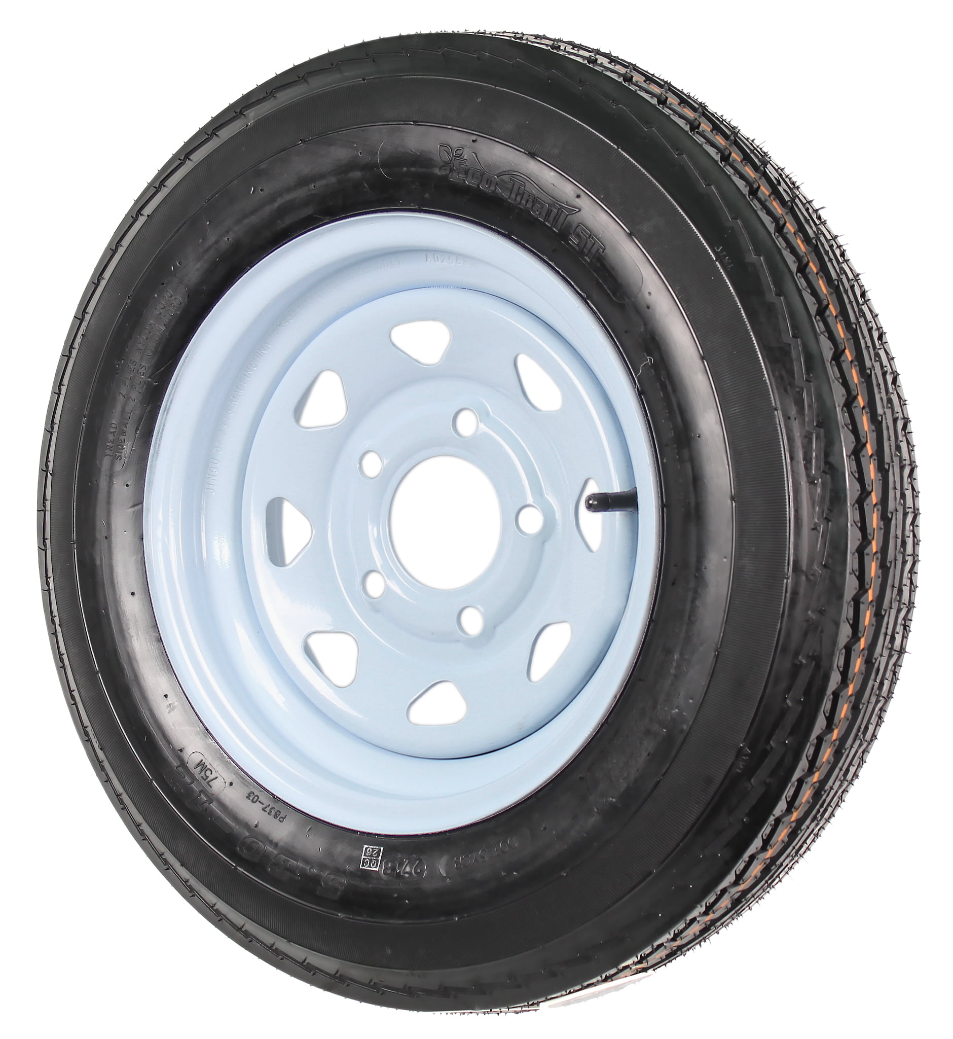 LoadStar 5-hole 12 x4 Red & Blue Pin Stripe White Spoke Trailer Wheel and Tire 5.30-12 6PLY