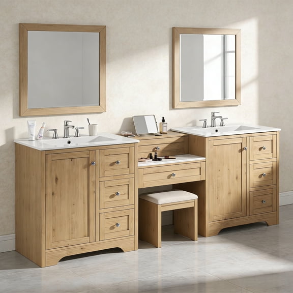 Christopher Knight Home 84" Large Double Sink Bathroom Vanity with Drawers Soft-Close Storage Cabinet, Wood