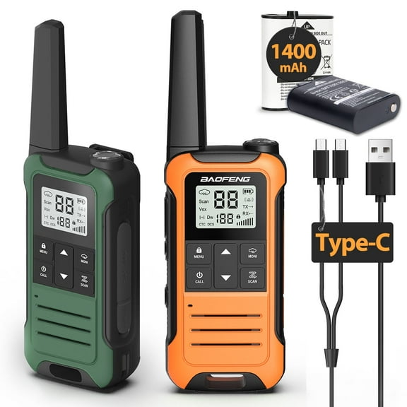Rechargeable Walkie Talkies Long Range for Adults, Handheld Radio Portable with 22 Channels 1400mAh Battery for Camping Hunting (2 Pack)