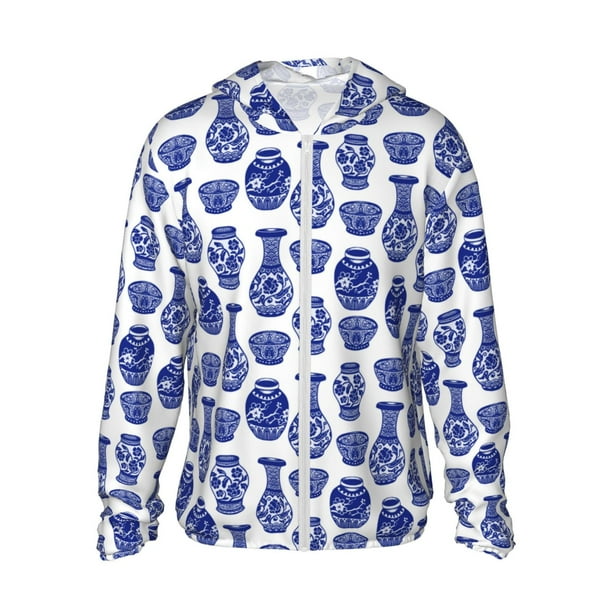 Fotbe Blue Vases Chaqueta con Protección Solar UPF 50+ para Hombre y Mujer, Camisa con Capucha y Bolsillos-X-Large