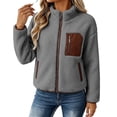thumbnail image 5 of hoksml Women's Cropped Sherpa Fleece Jacket Full Zip Stand Collar with Contrast Pockets Teddy Coat for Daily Comfort, 5 of 7