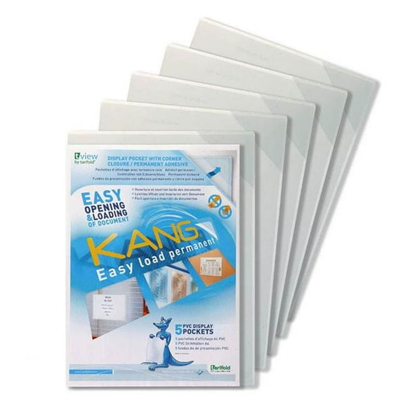 Tarifold P194684 8.5 x 11 in. Easy Load Permanent Adhesive Pocket with Corner Closure, White - Pack of 5
