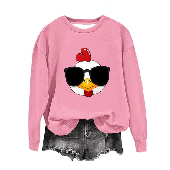 Sexlip Womens Long Sleeve Sweatshirt Cartoon Duck Print Design Cropped Hem Soft Fabric Comfortable Silhouette for Casual Wear Pink S