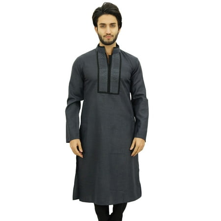 

Atasi Men s Designer Gray Kurta Pyjama Set Long Cotton Punjabi Shirt-Small
