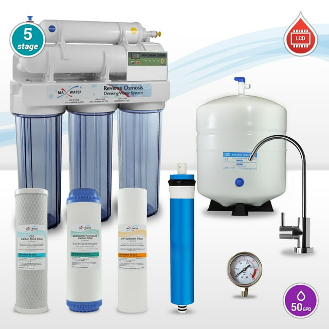 Max Water Système d'Osmose Inverse LCD à 5 Étapes avec Filtre, Signal de Remplacement