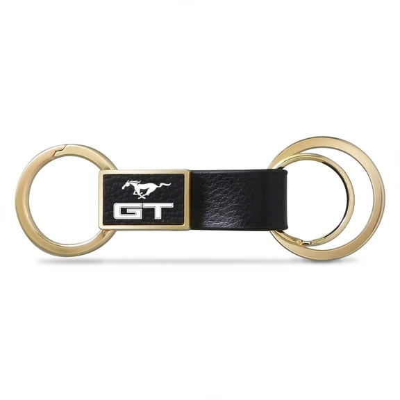 Ford Mustang GT Black Leather insert Golden Metal Leather Strap Key Chain
