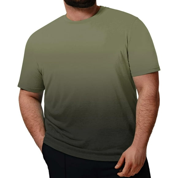 Tops para hombre, blusas y camisas de manga corta con cuello redondo para hombre, blusa informal grande con cuello redondo y manga corta degradada, blusa de poliéster para hombre