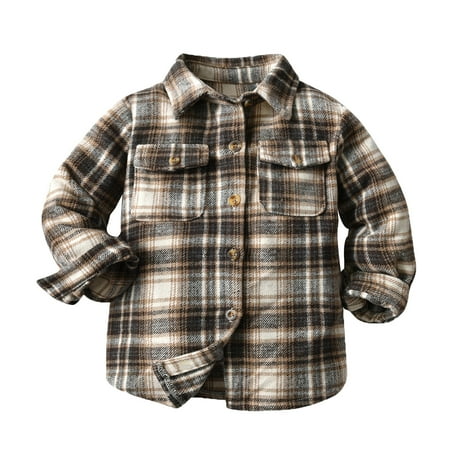 

Kids Toddler Flannel Fleece Shirt Jacket Plaid Long Sleeve Lapel Button Down Baby Boys Girls Fall Shirt Coat Outwear Sleeve Kid