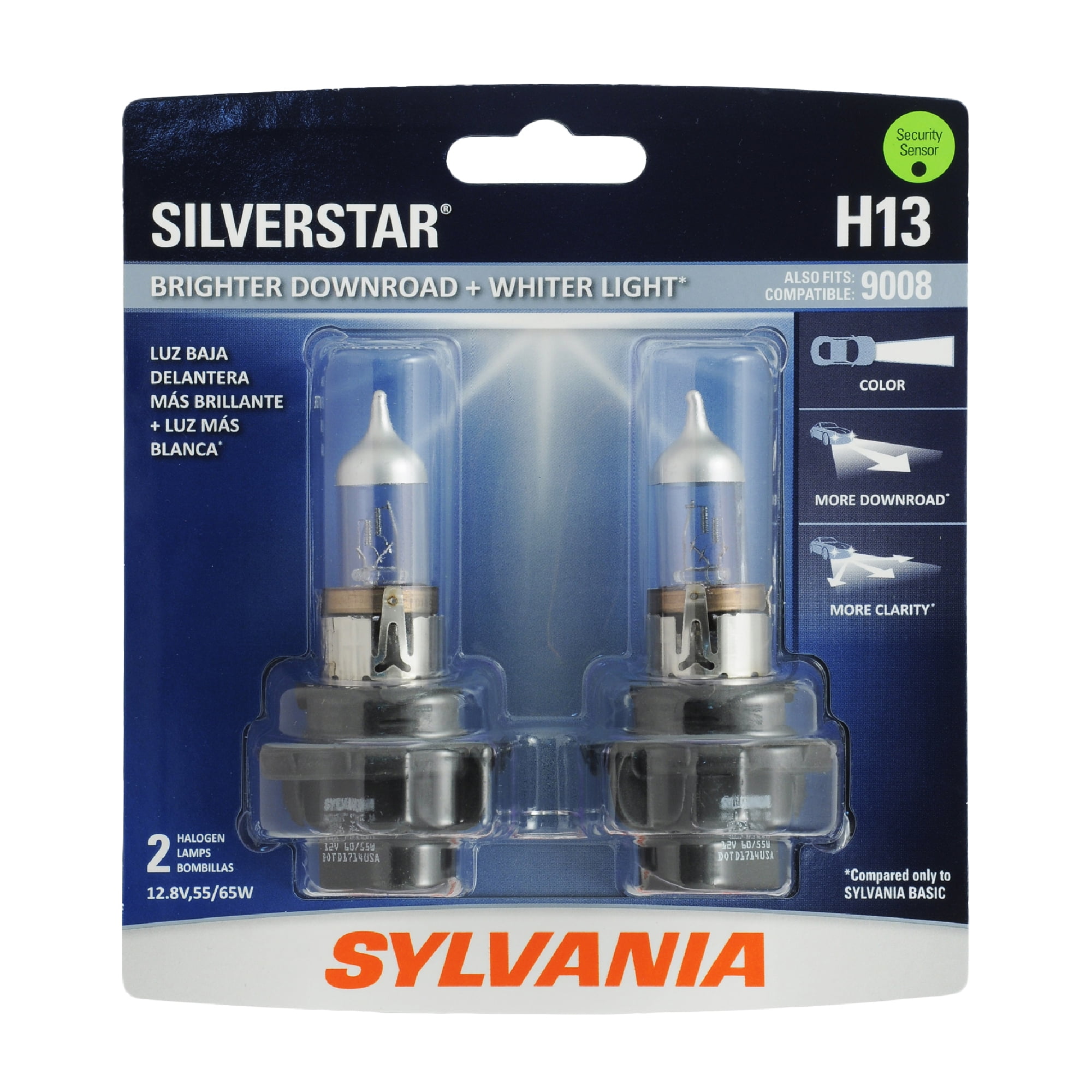Sylvania H13 SilverStar Halogen Headlight Bulb, Pack of 2.