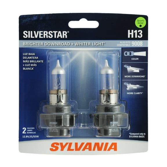 Sylvania H13 SilverStar Halogen Headlight Bulb, 2 Pack, Compatible with Multiple Cars