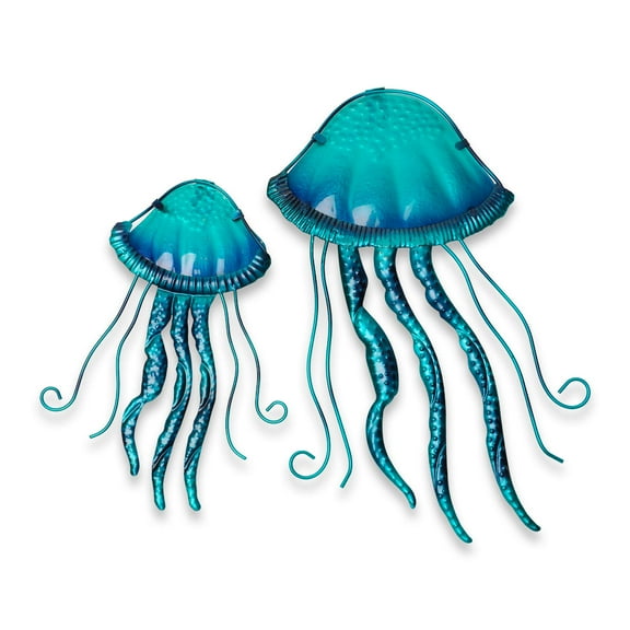 G128 Jellyfish Metal Wall Art Set | Coastal Ocean Beach Theme Indoor Outdoor Wall Art Hanging Decor for Bedroom, Living Room, Garden, Patio