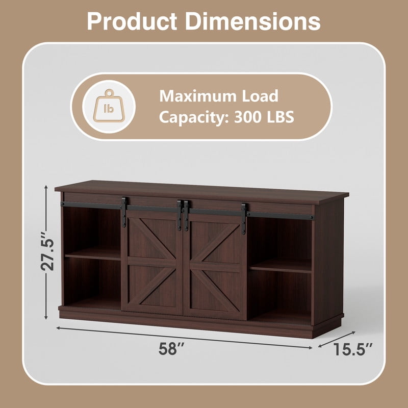 Homall 58'' TV Stand for TVs up to 65'', Storage Cabinet with Sliding Barn Door, Entertainment Center,Espresso