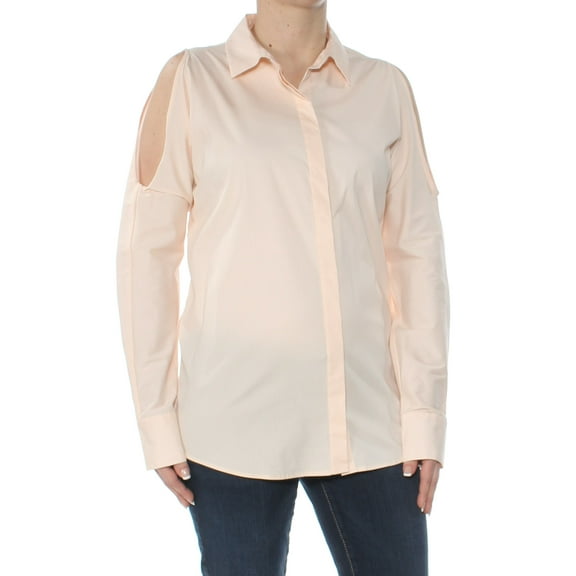 DKNY $89 Womens New 1299 Pink Cold Shoulder Dolman Sleeve Button Up Top S B B