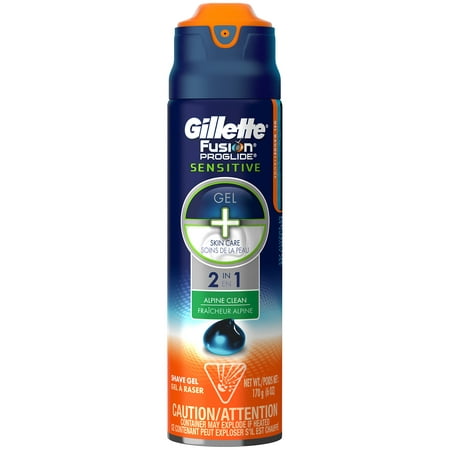(2 pack) Gillette Fusion ProGlide Sensitive 2 in 1 Shave Gel, Alpine Clean, 6