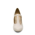 thumbnail image 4 of BURUDANI Women's T-strap Mary Jane Pumps Low Chunky Heels Wedding Dress Shoes NUDE/PU Size 6, 4 of 5