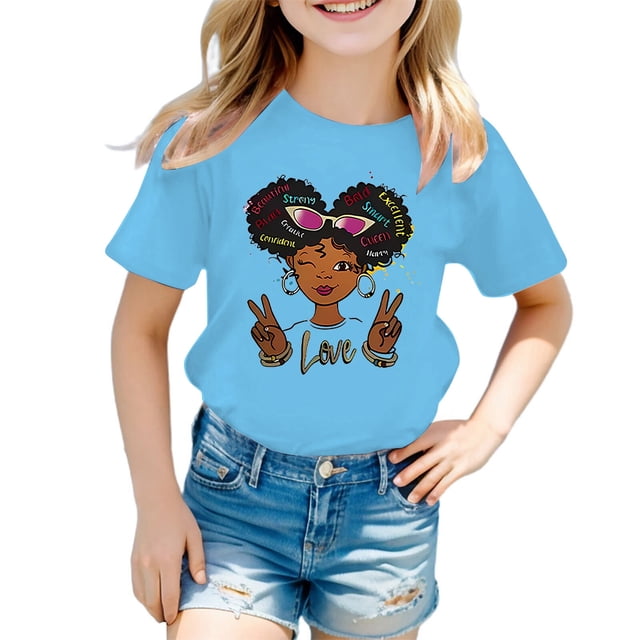 Zecgelong T-Shirt Décontracté à Manches Courtes et Col Rond pour Filles, Imprimé Dessin Animé, Taille 8-10 Ans