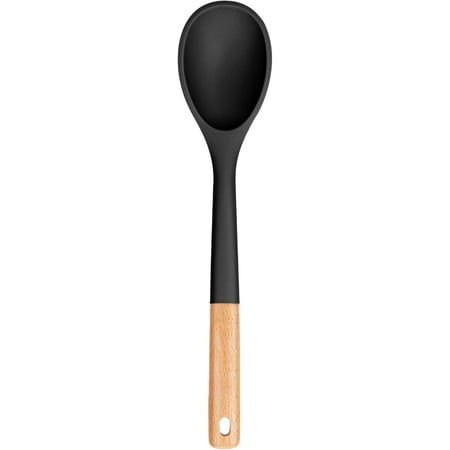 

Large Silicone Cooking Spoons Nonstick Solid Wooden Handle Spoon Heat Resistan Silicone Kitchen Spoons for Cooking Serving Basting Mixing 13.2inch (Grey)