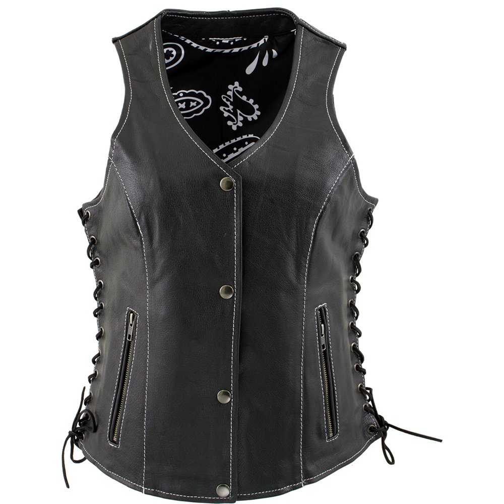Xelement XS1029 Ladies 'Paisley' Black Leather Vest with Side Lace Adjustment Black Walmart
