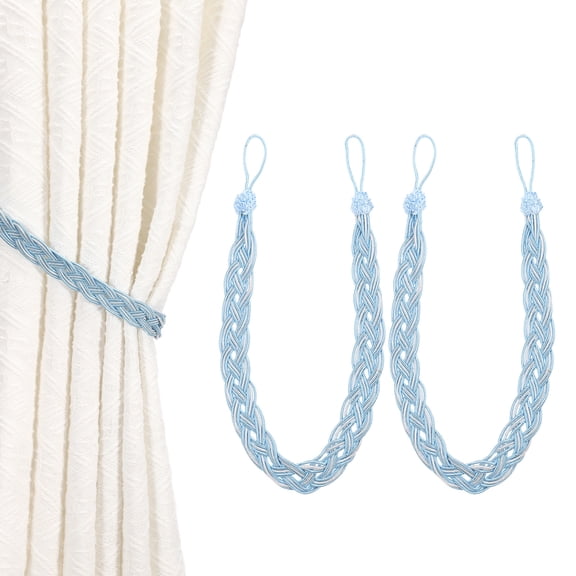 Uxcell 2 Pcs Curtain Tiebacks, 60cm/24 Braided Drapery Holdback Holder Curtain Ties Holdbacks Elegant Window Rope Tie Back, Lake Blue