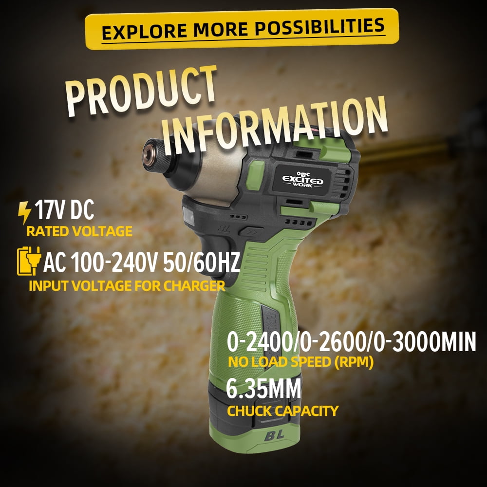 17V Brushless Screwdriver Drill Set, 140Nm Cordless Impact Driver & 55Nm Electric Drill with 3 Adjustable Speed