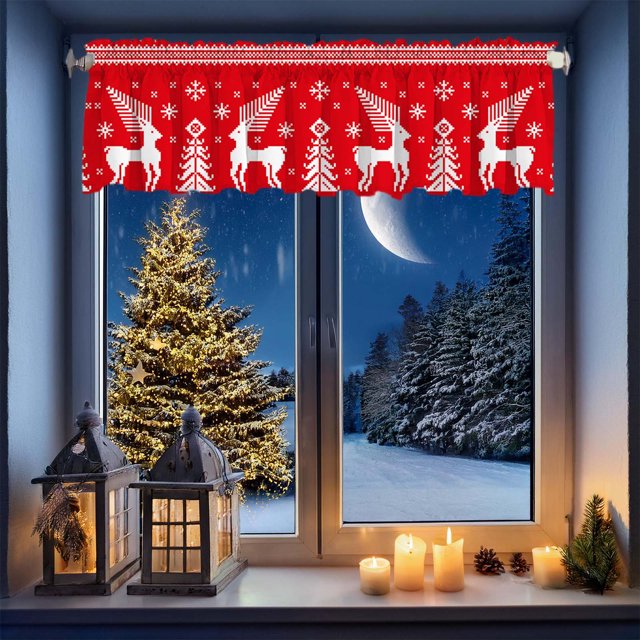 Puntoco Imprescindible para Navidad 137 x 45 cm/53,9 x 17,7 pulgadas Las exquisitas cortinas de estilo navideño para ventanas Decoraciones festivas que hacen que la ventana luzca el manto navideño