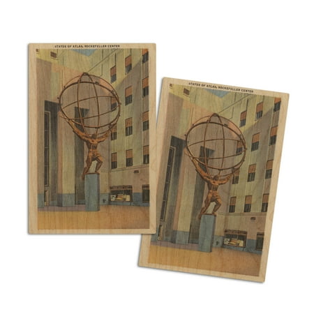 

New York NY Rockefeller Center Statue of Atlas (4x6 Birch Wood Postcards 2-Pack Stationary Rustic Home Wall Decor)