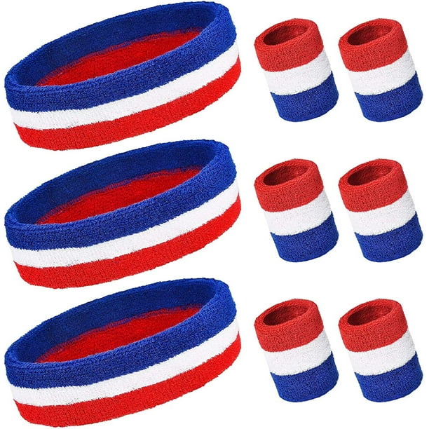 Striped Sweatbands Set, Including Sports Headbands and Wristbands