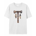 thumbnail image 7 of Tomahawk Feather Men's T Shirts Tribal Art T-Shirt for Men Crew Neck Tees Cotton Tops, White, XL, 7 of 7