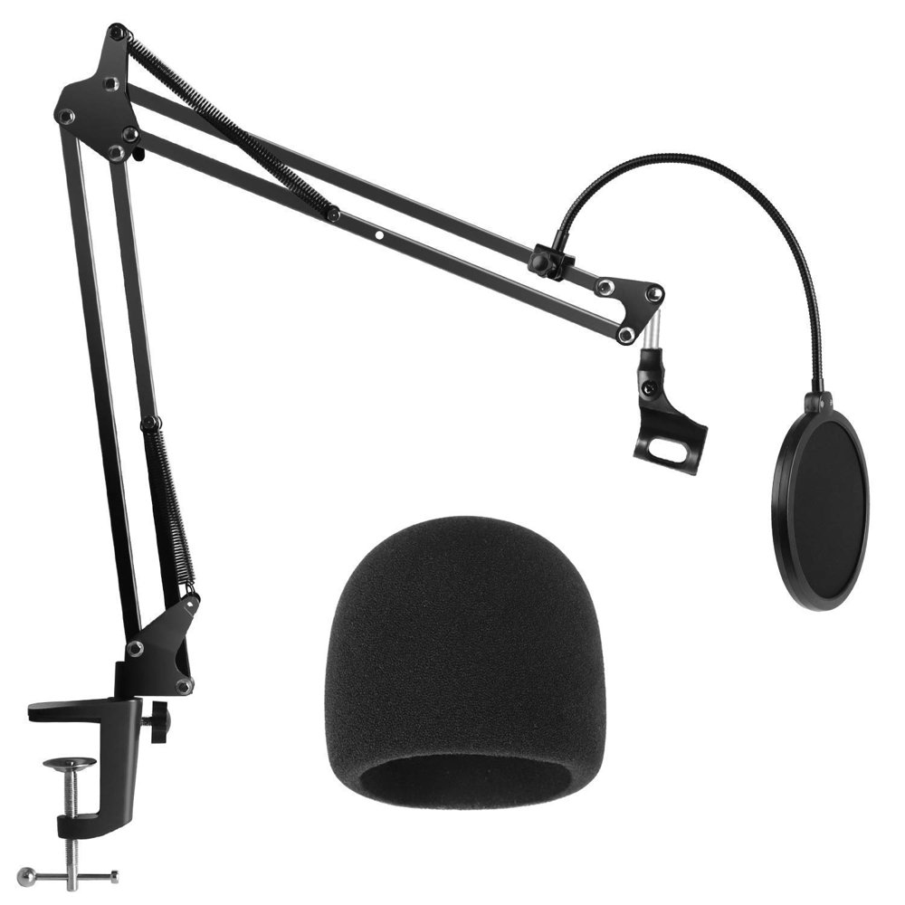 Peroptimist Microphone Stand Mic Arm with Windscreen and Pop Filter