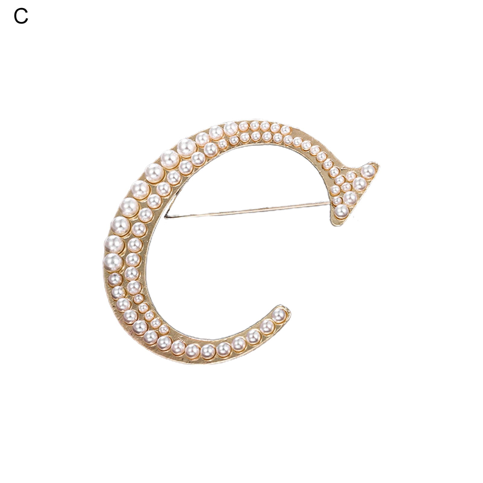 C Letter Diamond Crescent Moon Pearl Jewelry Pins Corsage Diy Sweater  Accessories For Lady Anti-emptied Brooch, Brooch Pins