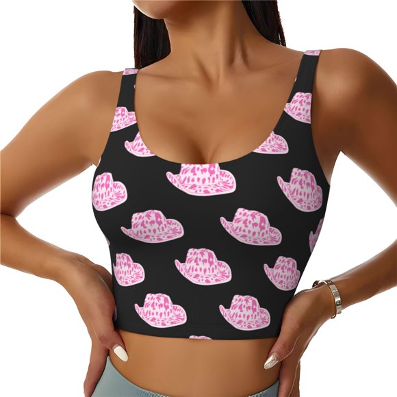 Balery Cowboy Hat Sujetadores deportivos con espalda cruzada para mujer, acolchados, sin costuras, de alto impacto, ideales para yoga, gimnasio, entrenamiento y fitness.-Small