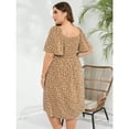 thumbnail image 4 of Women's Plus Size A Line Dress Wrap V Neck Front Knotted Dress Knee Length Midi Swing Dress, 4 of 5