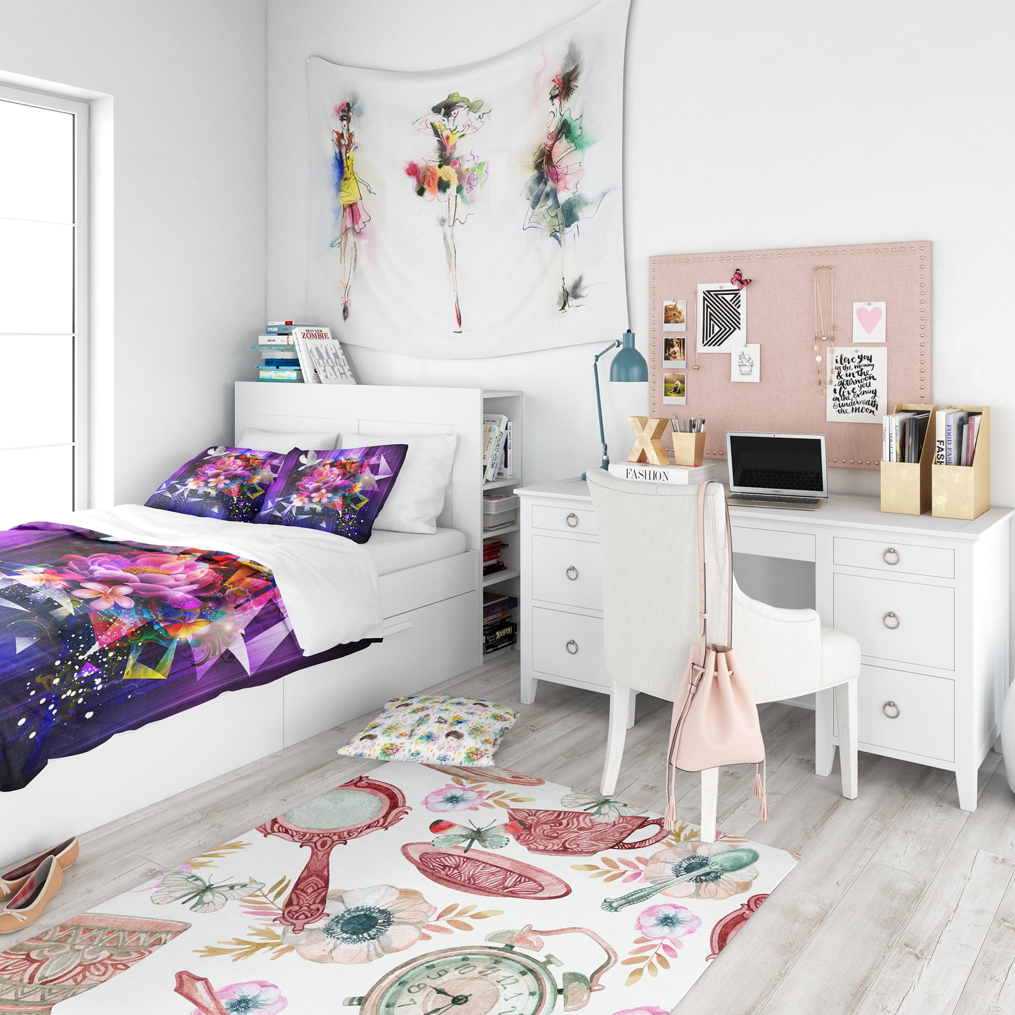 Designart 'Abstract Floral Design with Dove' Modern & Contemporary Duvet Cover Set