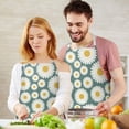 thumbnail image 3 of Teal Daisy Flower Big Blooms Pattern Apron-Garden Aprons for Women with Pockets-Cotton Linen Waterproof Kitchen Cooking Gardening Aprons Adjustable for Kitchen,Cooking,BBQ and Salon 33x27 Inch, 3 of 7