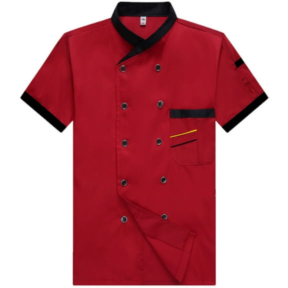 Prdecexlu Personalized Chef Coat Custom Chef Jacket Short Sleeve Double-Breasted Button Front Chef Shirts Kitchen Uniforms Clothes Men Women Red L