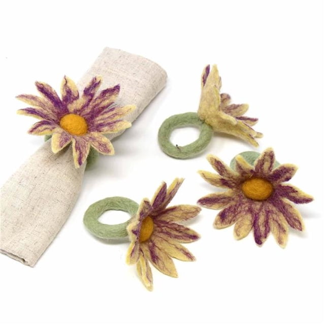 Global Groove GLG70017-01-S4 Daisy Napkin Rings, Purple - Set of 4