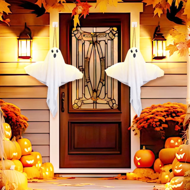Colgante de Fantasma Luminoso de Halloween | Decoración colgante de poliéster espeluznante 60x80cm | Decoración para fiestas interiores al aire libre | Detalles realistas | Fácil de instalar