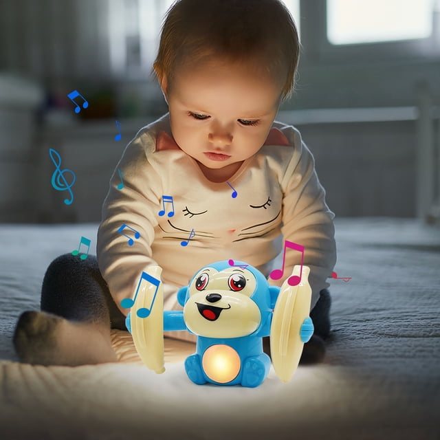 Juguetes para piscina, juguetes para bebés, juguetes para niños pequeños, lindo mono bailarín que da volteretas, juguete con control de sonido, música y luces LED, juguetes interactivos para niños, mu