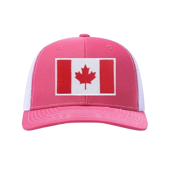 XIAOCHA Men's Canada Flag Embroidered Trucker Hat Adjustable Outdoor Sun Protection Classic Baseball Cap,Pink