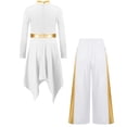 thumbnail image 4 of iiniim Girls Asymmetrical Lyrical Praise Dance Dress Liturgical Worship Church Robe with Palazzo Pants Set White 10, 4 of 7
